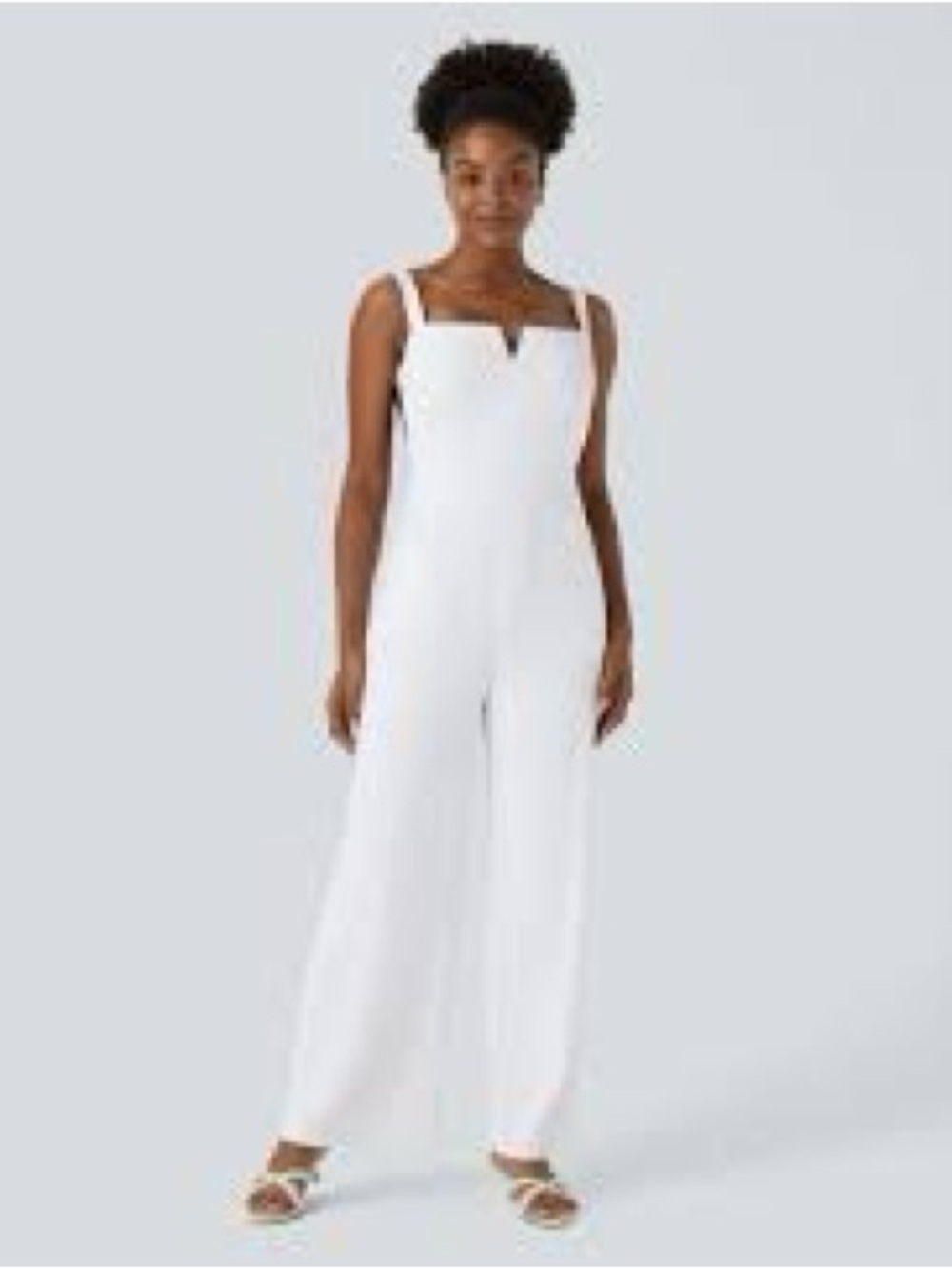 HALARA Aqua White Square-Neck Wide-Leg Jumpsuit